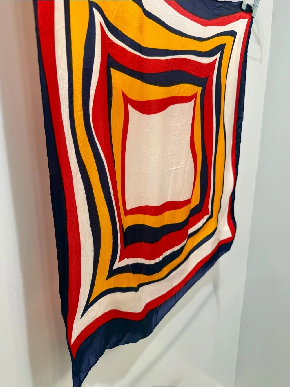 70s Vintage Psychedelic Wavy Multi Geometric Square Scarf Acetate Japan 23”